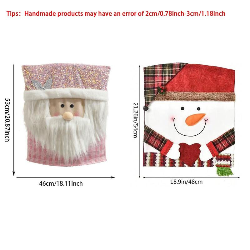 Christmas Themed Chair Cover, 1 Count Cute Snowman/Elk Design Chair Slipcover, Festive Decoration for Home Living Room Bedroom Dining Room
