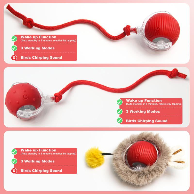 Cat & Dog Toy - Interactive USB Rechargeable Ball Toy on Rug with Bird Chirping, Anti-Depression Fun Gift for Cats & Dogs