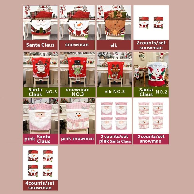 Christmas Themed Chair Cover, 1 Count Cute Snowman/Elk Design Chair Slipcover, Festive Decoration for Home Living Room Bedroom Dining Room