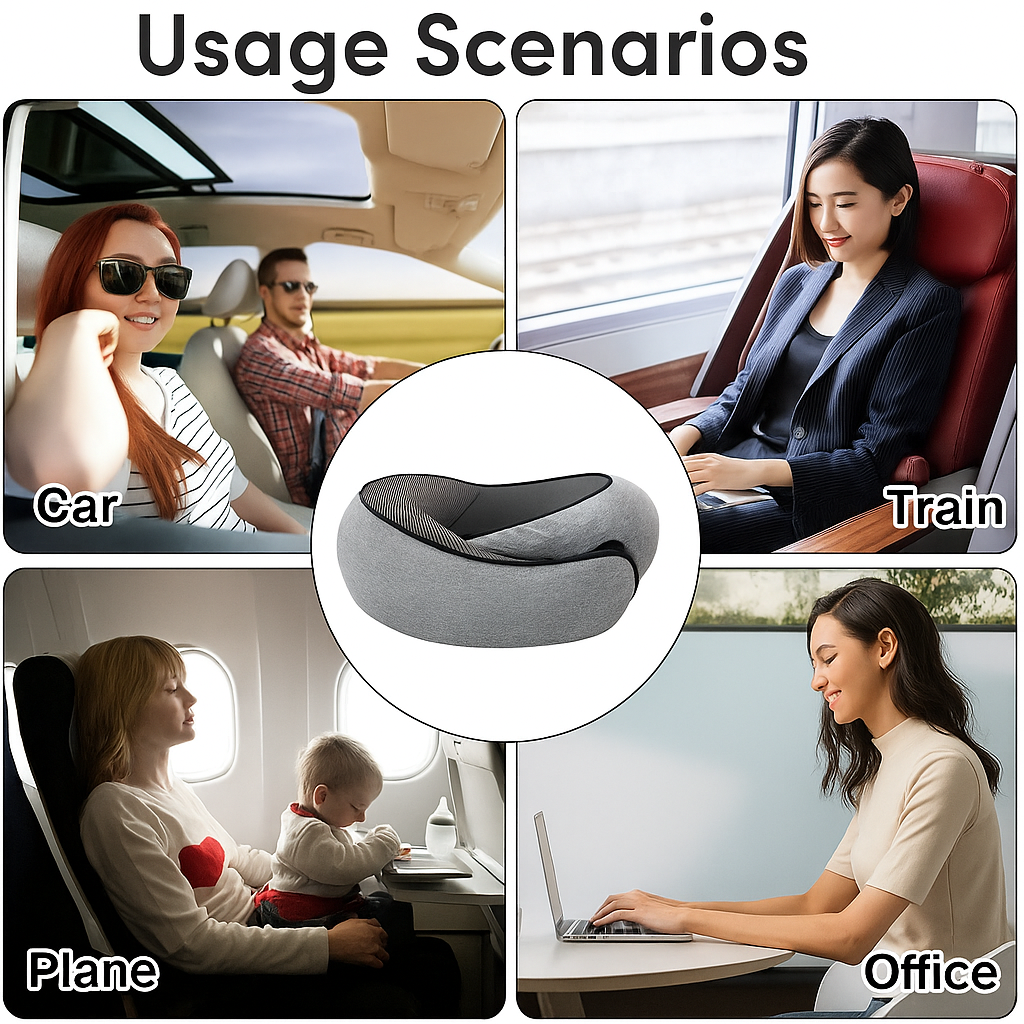 Memory Foam Travel Neck Pillow - U-Shaped Snail Style | Portable, Adjustable & Soft Sleep Support