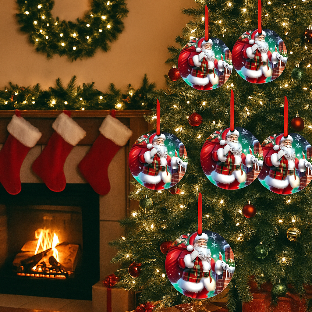 Ceramic Christmas Ornament – Classic Santa on the Rooftop