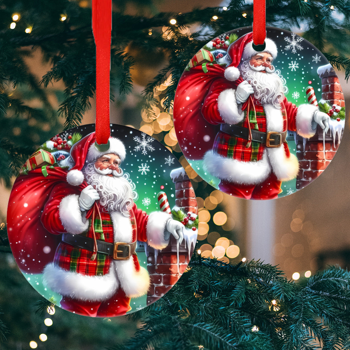 Ceramic Christmas Ornament – Classic Santa on the Rooftop