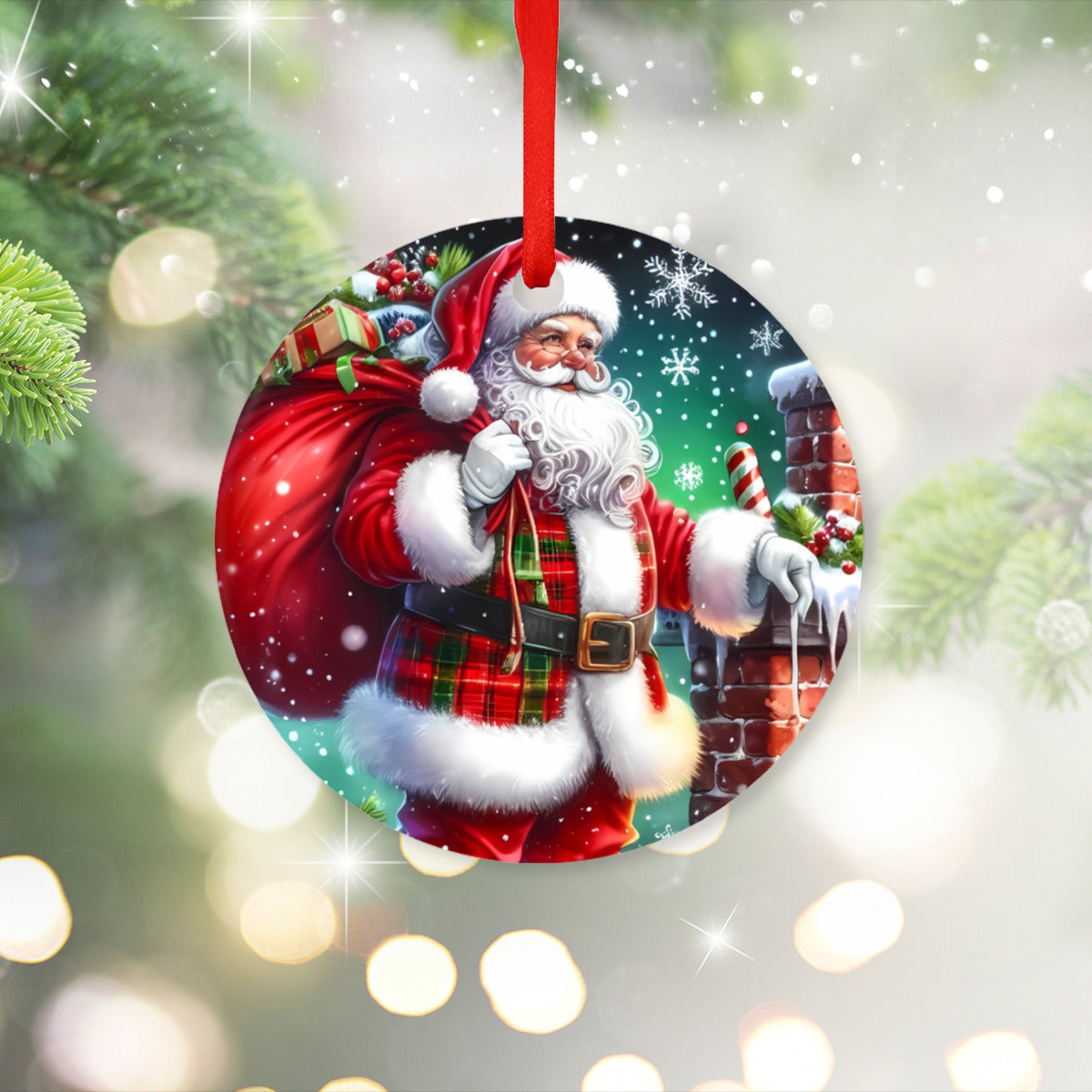 Ceramic Christmas Ornament – Classic Santa on the Rooftop