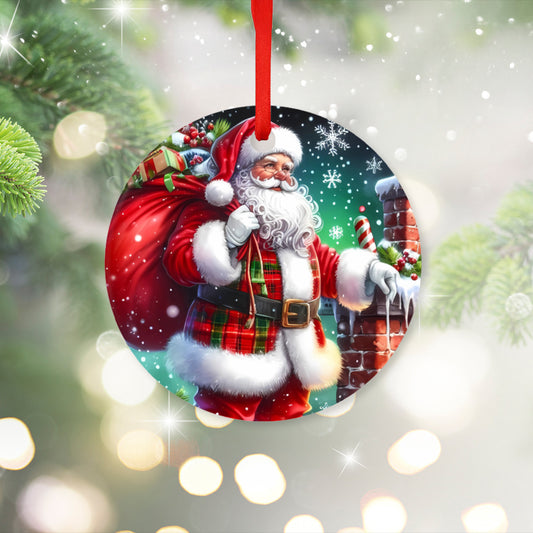 Ceramic Christmas Ornament – Classic Santa on the Rooftop