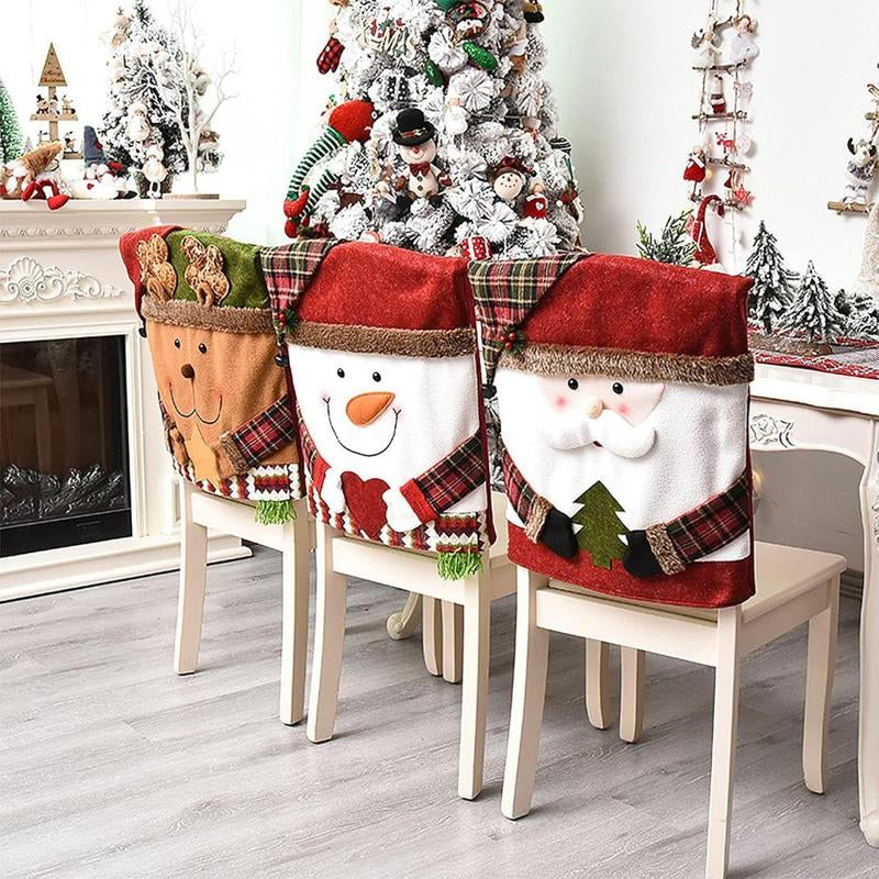 Christmas Themed Chair Cover, 1 Count Cute Snowman/Elk Design Chair Slipcover, Festive Decoration for Home Living Room Bedroom Dining Room