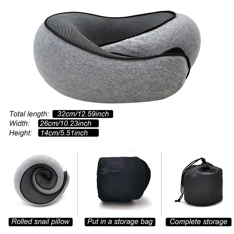 Memory Foam Travel Neck Pillow - U-Shaped Snail Style | Portable, Adjustable & Soft Sleep Support