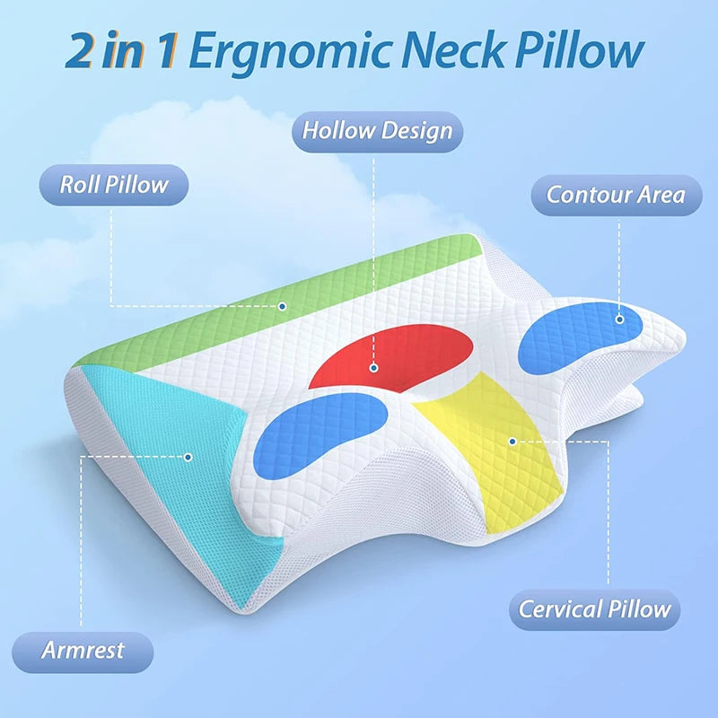 Ultimate Pain Relief – 2-in-1 Orthopedic Memory Foam Neck Pillow