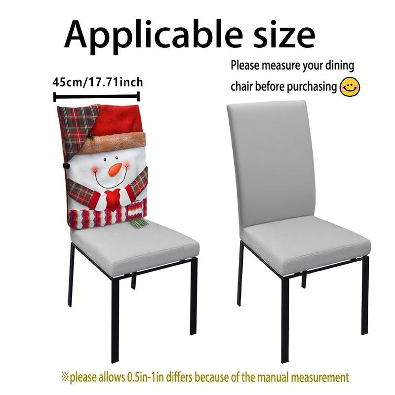 Christmas Themed Chair Cover, 1 Count Cute Snowman/Elk Design Chair Slipcover, Festive Decoration for Home Living Room Bedroom Dining Room