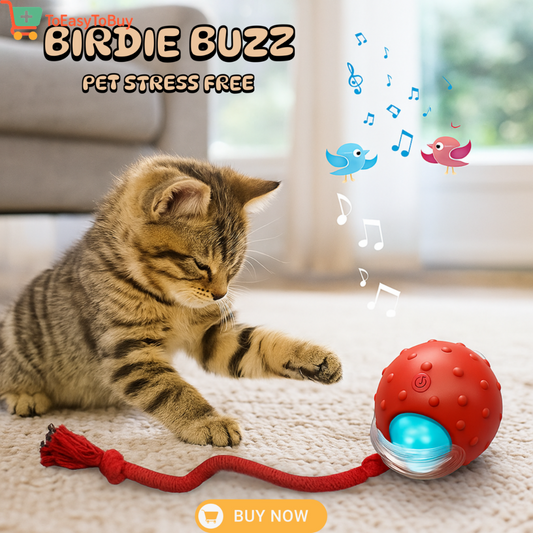 BirdieBuzz  - Cat & Dog Toy - Interactive USB Rechargeable Ball Toy on Rug with Bird Chirping, Anti-Depression Fun Gift for Cats & Dogs