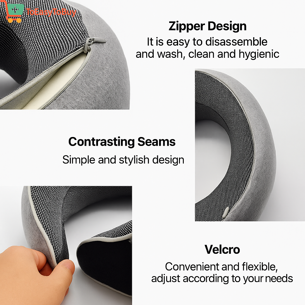 Memory Foam Travel Neck Pillow - U-Shaped Snail Style | Portable, Adjustable & Soft Sleep Support