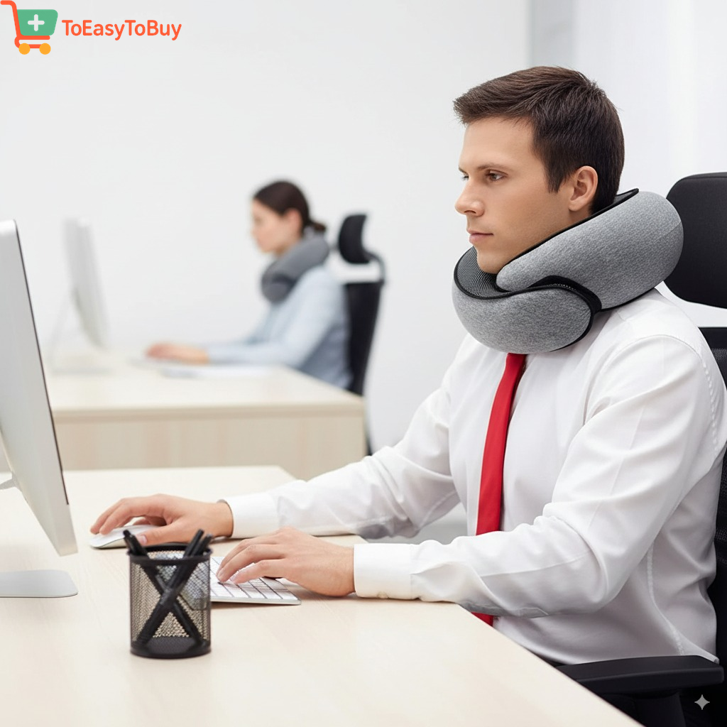 Memory Foam Travel Neck Pillow - U-Shaped Snail Style | Portable, Adjustable & Soft Sleep Support